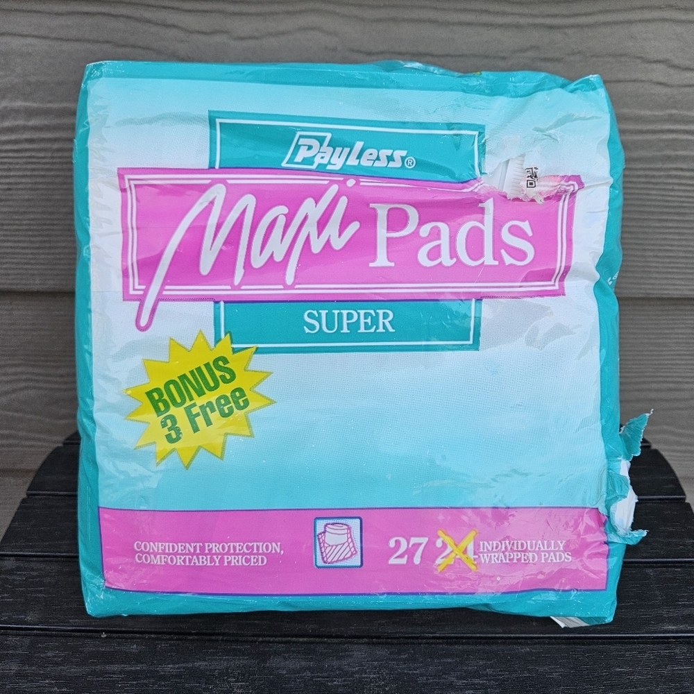 Vintage 1980's Maxi Pads Pack of 27 Green Pink Graphic Feminine Prop Payless NOS
